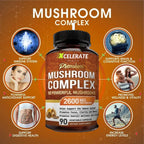 Xcelerate Health 10-in-1 Mushroom Complex Capsules – Lion’s Mane, Cordyceps, Reishi, Turkey Tail, Shiitake, Maitake, Royal Sun, White Button, Black Fungus & More – Immune, Focus & Energy Support
