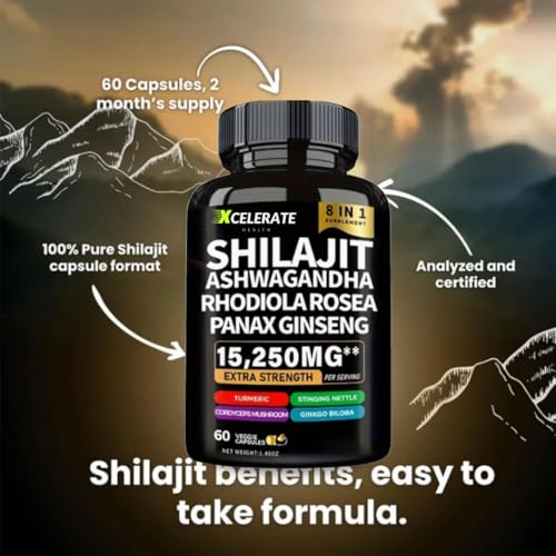 ShilaGandha Shilajit Ashwagandha Ginseng Cordyceps Turmeric Rhodiola Rosea Stinging Nettle Blend - 8 All-in-One Supplement - 2 Month Supply
