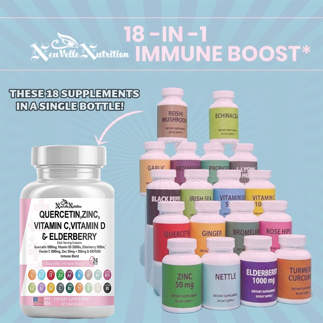 Quercetin, Zinc, Vitamin C, D, Elderberry, Ginger, Bromelain, Turmeric, Nettle, Reishi, Sea Moss, Garlic, Rose Hips & Black Pepper – 60 Vegan Capsules - ImmuneShield Complete Immune Support