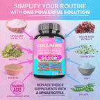Cosmic Glow Blend Collagen Peptides Types I, II, III, V & X MCG Biotin Keratin Hyaluronic Acid MSM Vitamin A Vitamin C Vitamin E Folic Acid Zinc Magnesium with Grape Seed, (90 CAPS)