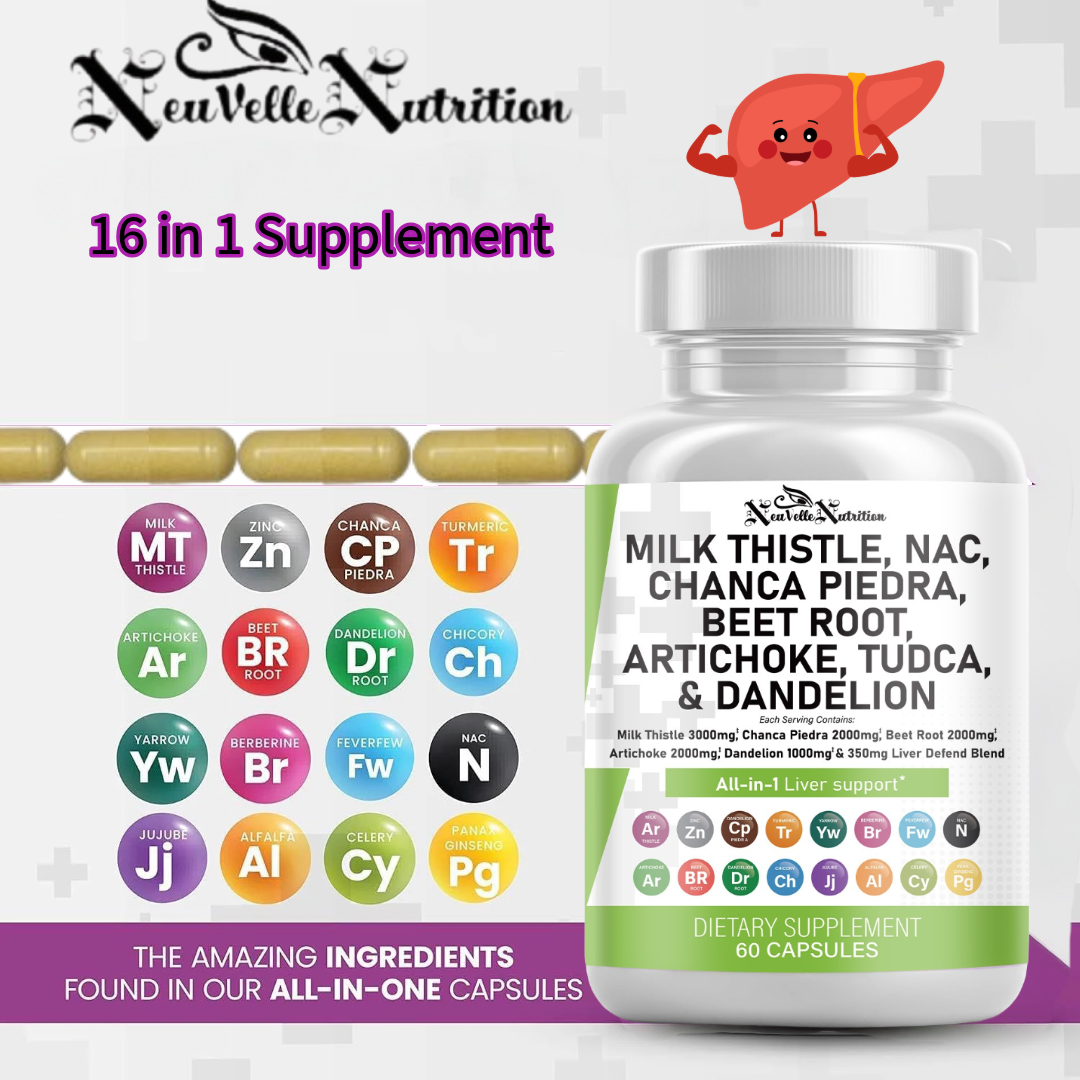 NeuVelle Liver & Metabolic Detox Complex – All-in-1 Formula with Milk Thistle, NAC, Chanca Piedra, Beet Root, TUDCA, Artichoke, Berberine, Dandelion, Zinc, Turmeric & More – Advanced Liver, Digestion & Metabolism Support – 60 Vegan Capsules (Copy)