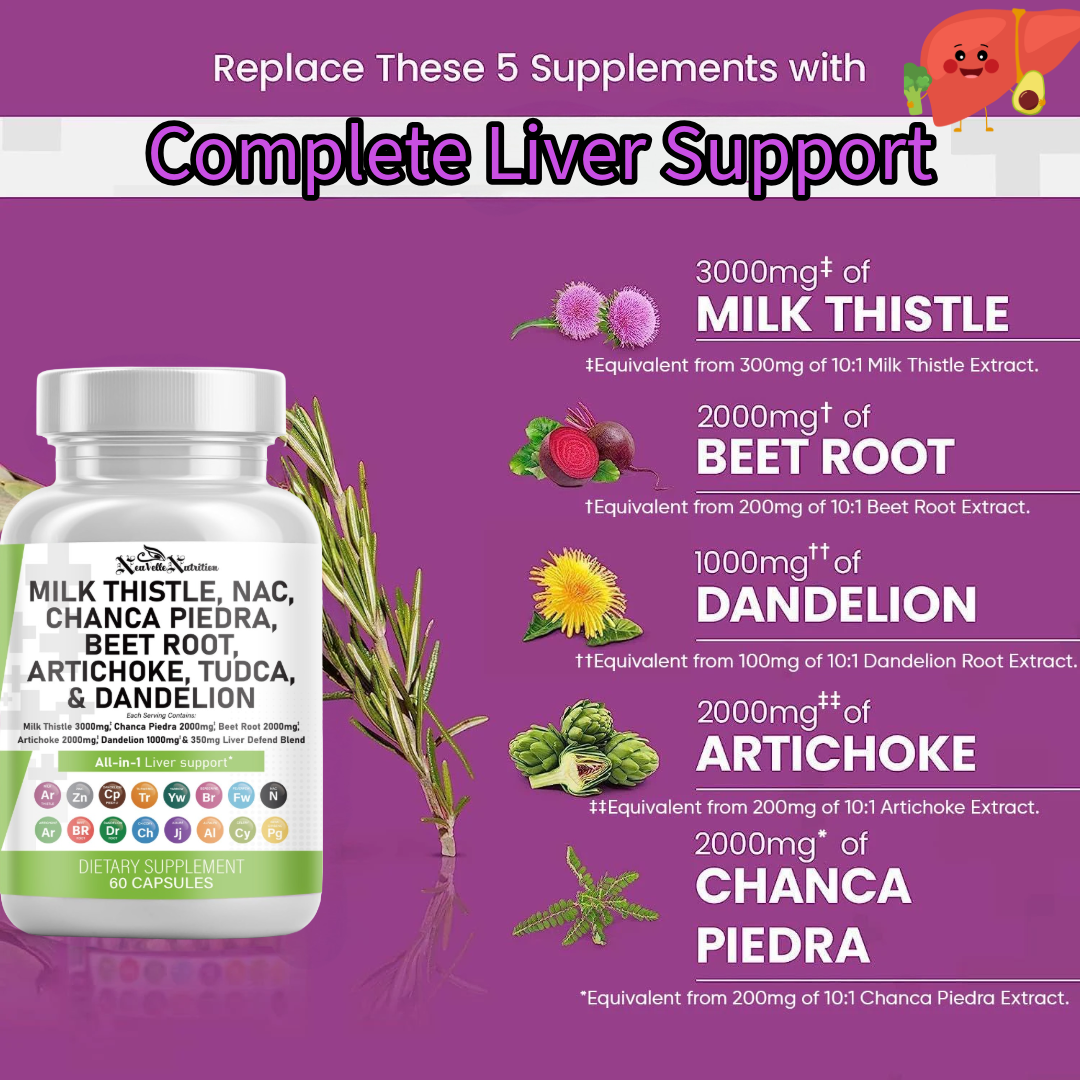 NeuVelle Liver & Metabolic Detox Complex – All-in-1 Formula with Milk Thistle, NAC, Chanca Piedra, Beet Root, TUDCA, Artichoke, Berberine, Dandelion, Zinc, Turmeric & More – Advanced Liver, Digestion & Metabolism Support – 60 Vegan Capsules (Copy)