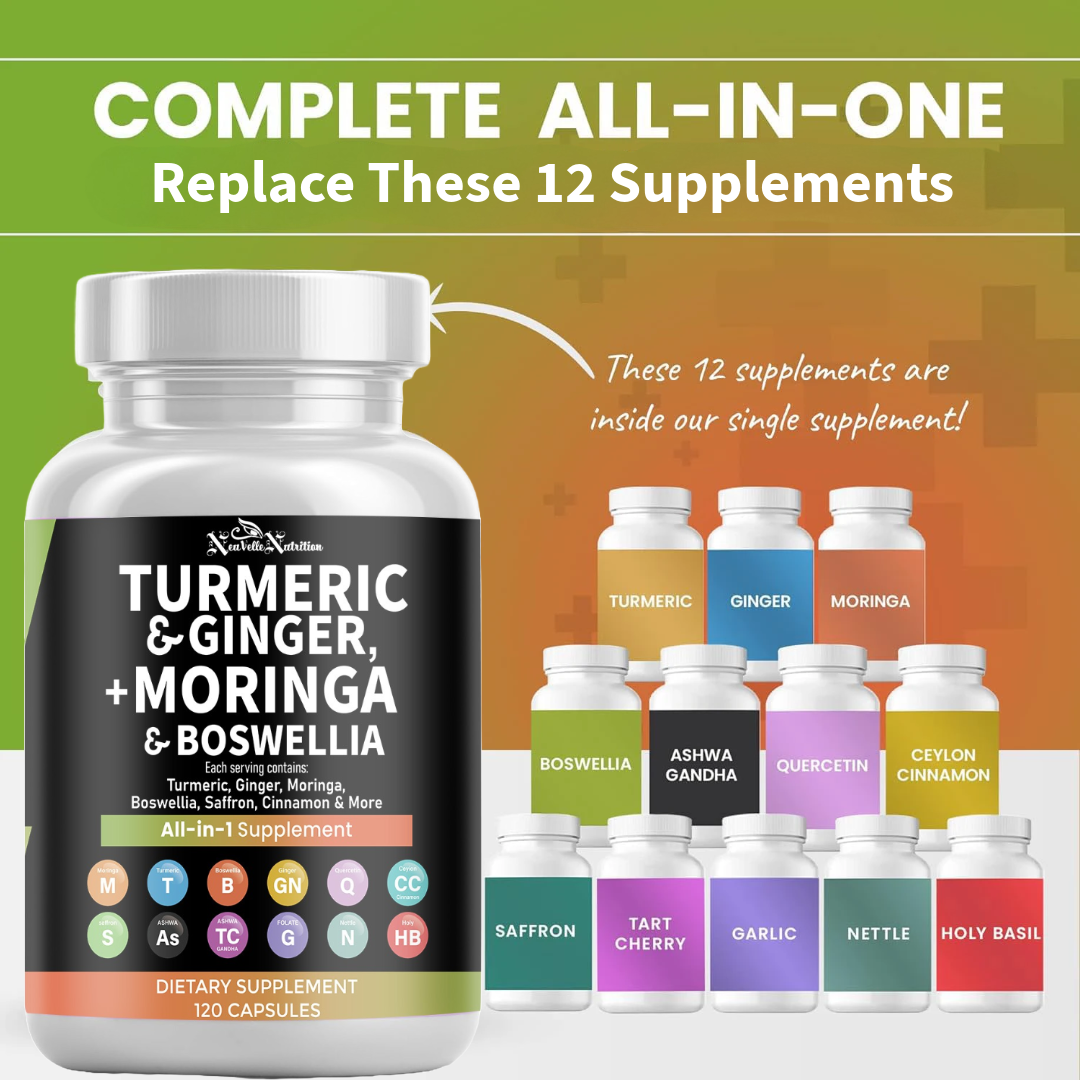 NeuVelle Inflammune Balance – All-in-1 Anti-Inflammatory & Immune Support with Moringa, Turmeric, Boswellia, Ginger, Ashwagandha, Quercetin, Cinnamon, Tart Cherry, Garlic, Nettle, Holy Basil & Black Pepper – 120 Vegan Capsules (Copy)