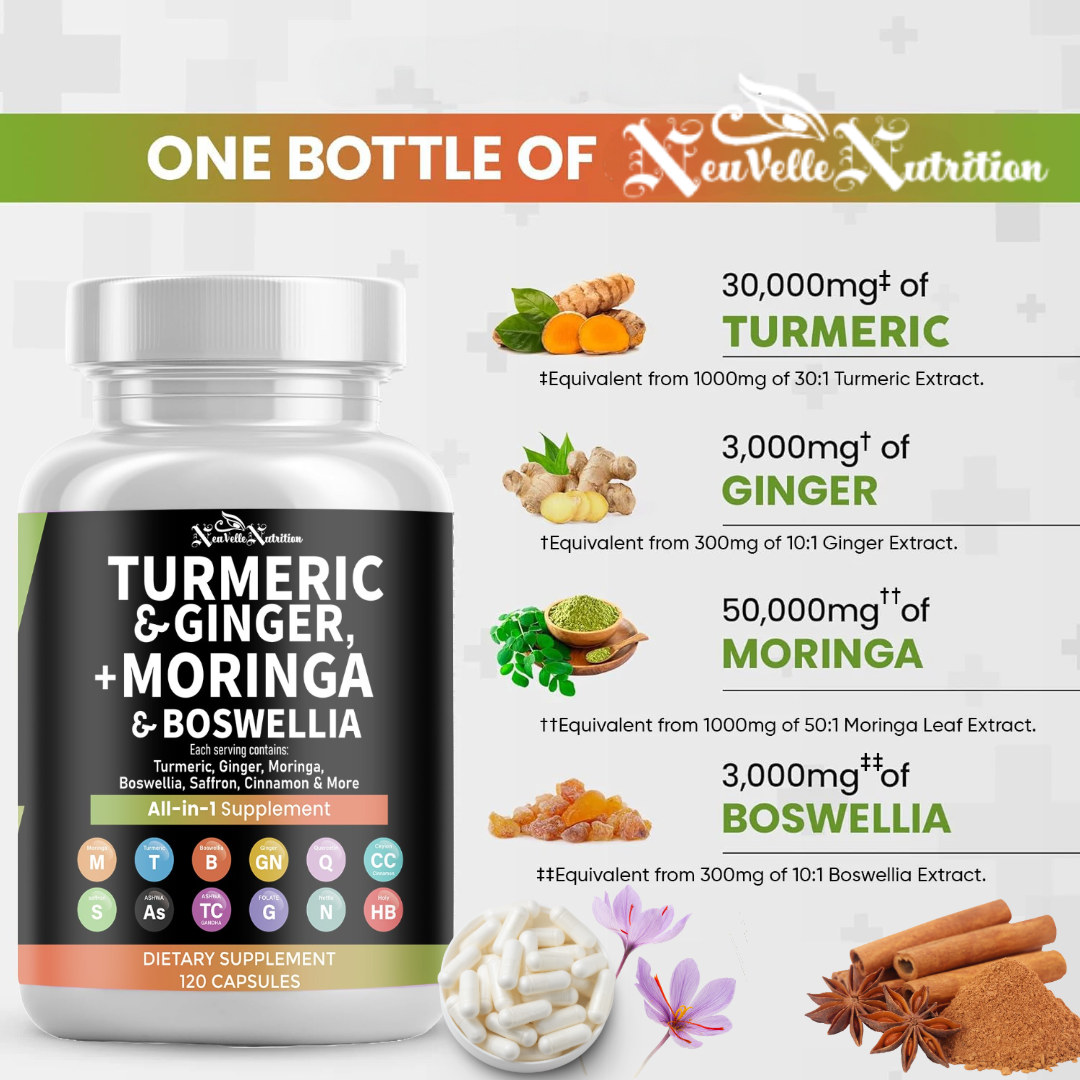 NeuVelle Inflammune Balance – All-in-1 Anti-Inflammatory & Immune Support with Moringa, Turmeric, Boswellia, Ginger, Ashwagandha, Quercetin, Cinnamon, Tart Cherry, Garlic, Nettle, Holy Basil & Black Pepper – 120 Vegan Capsules (Copy)