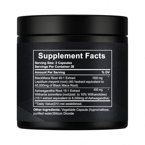 Xcelerate Health PowerBoost 40:1 Extract Black Maca + Ashwagandha by – Energy, Focus, Libido & Vitality Support – Herbal Adaptogen Blend for Men & Women – 60 CAPS 40,000 MG