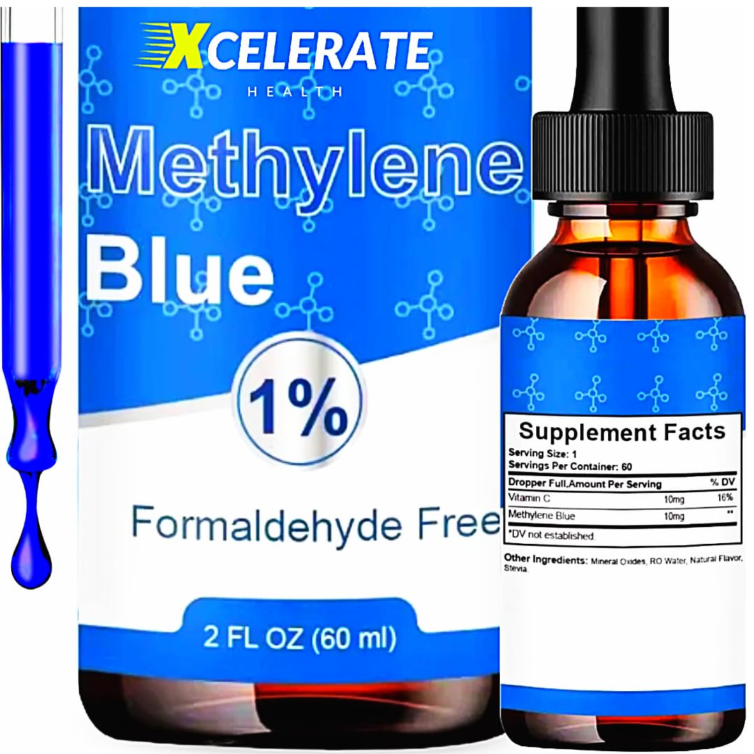 Xcelerate Health Methylene Blue | Formaldehyde-Free, Pharmaceutical Grade | Liquid Dropper Supplement | 1.69 FL OZ | Lab-Tested, Vegan & Non-GMO