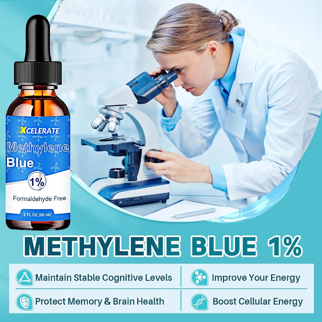 Xcelerate Health Methylene Blue | Formaldehyde-Free, Pharmaceutical Grade | Liquid Dropper Supplement | 1.69 FL OZ | Lab-Tested, Vegan & Non-GMO