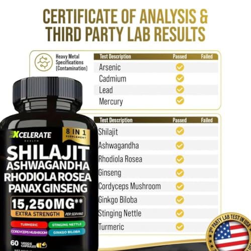 ShilaGandha Shilajit Ashwagandha Ginseng Cordyceps Turmeric Rhodiola Rosea Stinging Nettle Blend - 8 All-in-One Supplement - 2 Month Supply