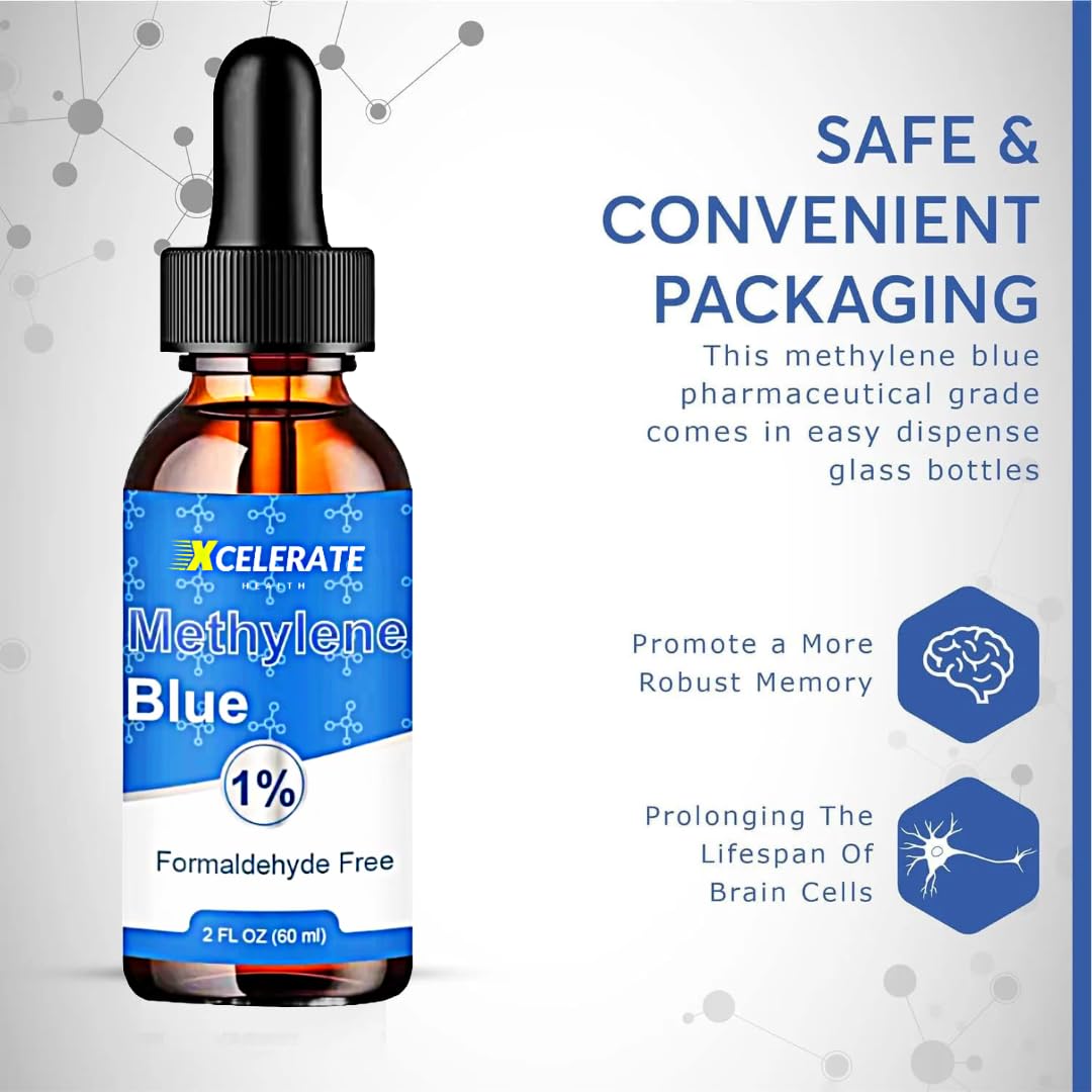 Xcelerate Health Methylene Blue | Formaldehyde-Free, Pharmaceutical Grade | Liquid Dropper Supplement | 1.69 FL OZ | Lab-Tested, Vegan & Non-GMO