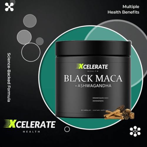 Xcelerate Health PowerBoost 40:1 Extract Black Maca + Ashwagandha by – Energy, Focus, Libido & Vitality Support – Herbal Adaptogen Blend for Men & Women – 60 CAPS 40,000 MG